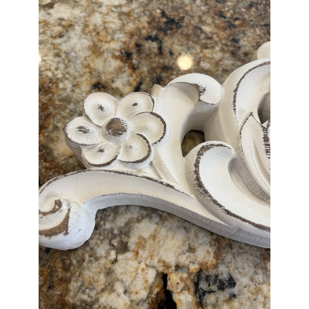 Weathered-look Shabby Chic Filigree White Wood Wall Decor Picture Topper EUC - Picture 3 of 11